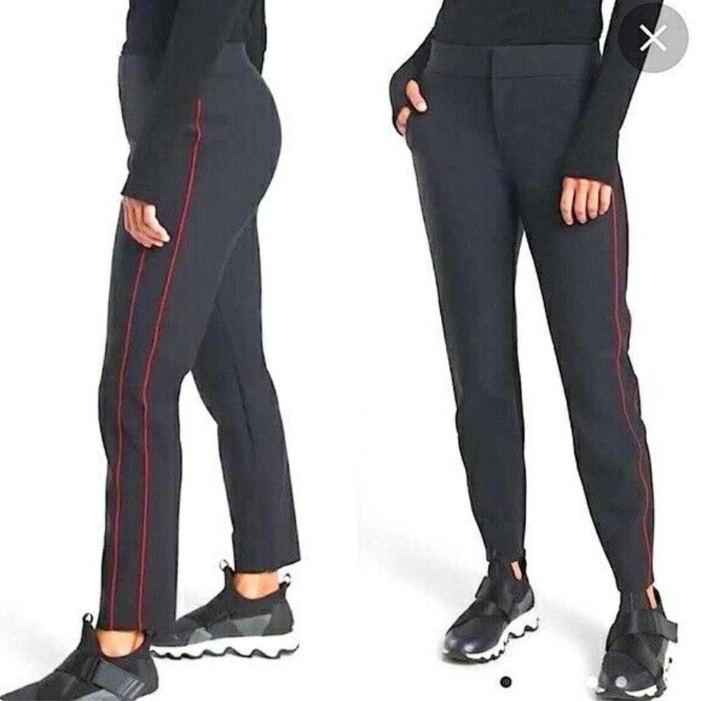 Athleta Black Stellar Novelty Trouser Pants With Red Side Stripe Women's Size 2